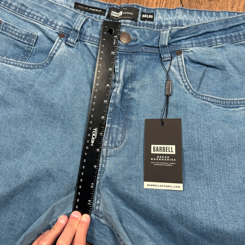 Barbell Apparel Jeans Mens 38x30 Blue Relaxed Athletic Fit 2.0 Light Wash NWT - Picture 6 of 11